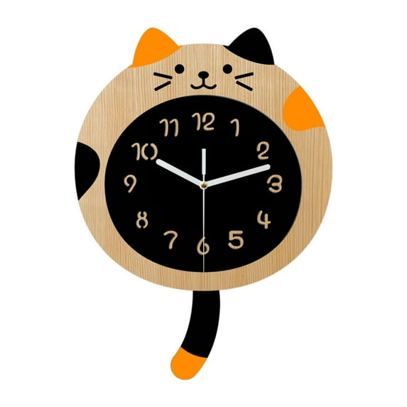 Dualoai Animal Wall Clock Decorative Cartoon Non Ticking Room Decorations Wall Hanging Clock Acrylic for Bathroom Living Room Kitchen Wood Grain