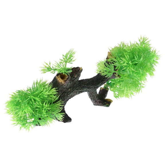 Dualoai Aquarium Decoration Tree Trunk Driftwood with Plant for Tank Resin Ornament 1