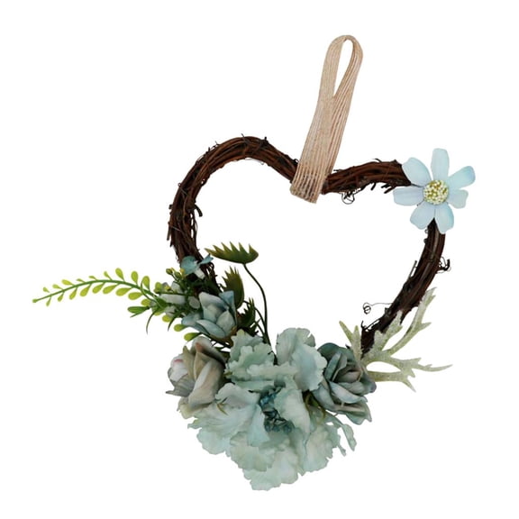 Dualoai Artificial Flower Rattan Wreath Heart-shaped rose Wreath, Spring Garland Fit for Green Blue