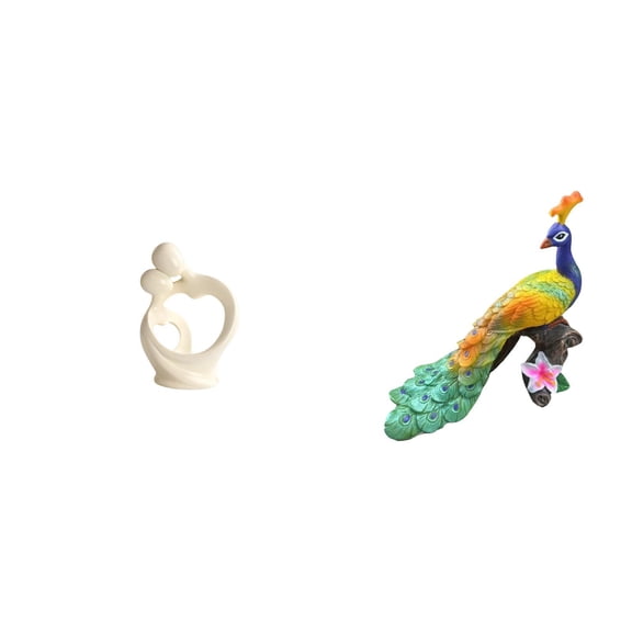 Dualoai Artistic Resin Couple Figurine and Peacock Sculpture Collection for Home Desk Cabinet Garden Decoration Anniversary Gift Unique Ornament