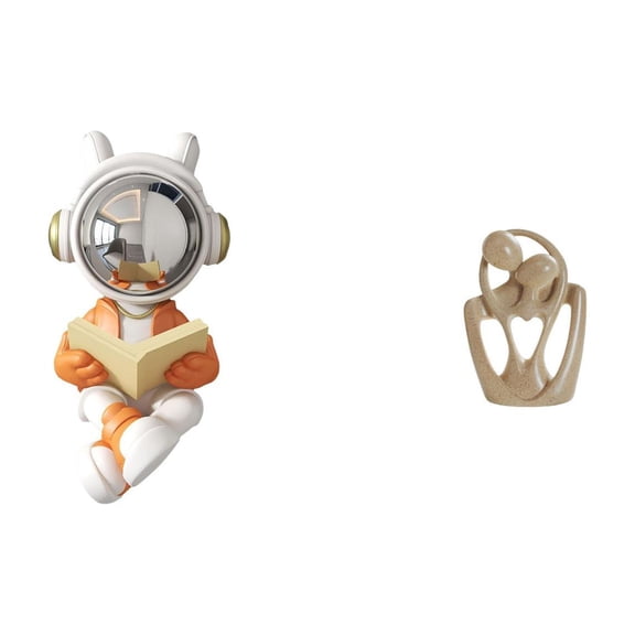 Dualoai Astronaut Sculpture Cake Topper Figurine for Table Centerpiece Abstract Couple Statue Creative Resin Desktop Ornament for Bookcase Cafe Decorations Birthday Gift