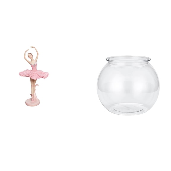 Dualoai Ballerina Girl Resin Sculpture with Transparent Fish Tank Creative Desktop Ornament for Office Study Room Bedroom Living Room Home Decor Gift