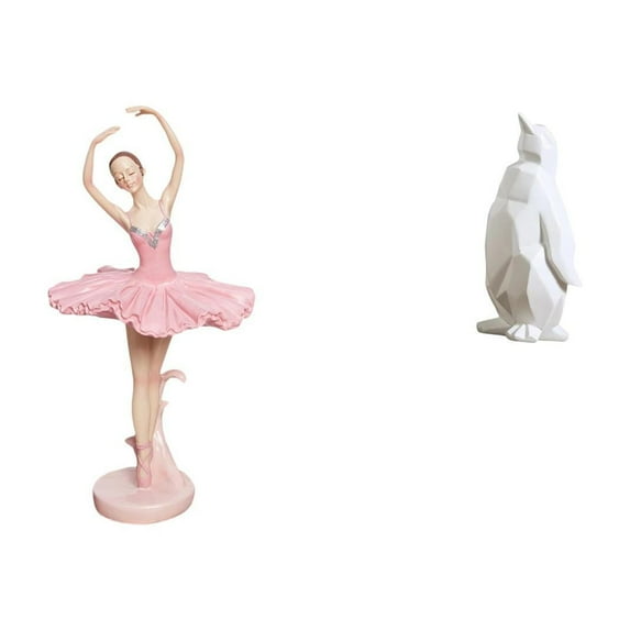 Dualoai Ballerina Penguin Resin Figurine Girl Animal Sculpture Collectable Craft Decorative Ornament Birthday Gift Novelty Souvenir for Office Study Room Bookshelf Housewarming Tabletop Bar