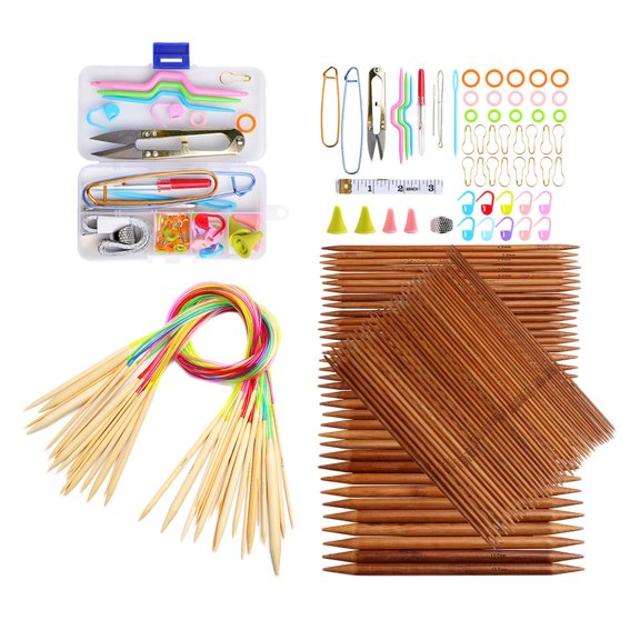 Dualoai Bamboo Circular Double Needles Set 2.mm-1.mm Handmade Weaving Needles DIY Kit