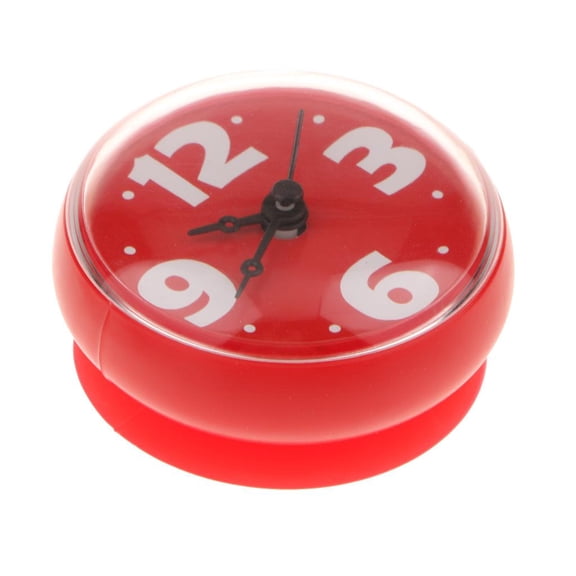 Dualoai Bathroom Wall Clock Suction Cup Silicone Shower Clock Water Resistant Red