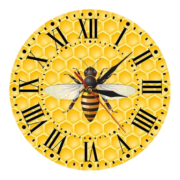 Dualoai Bee On Yellow Hive Wall Clocks 12 inch Large Arabic Numbers for Living Room Easy