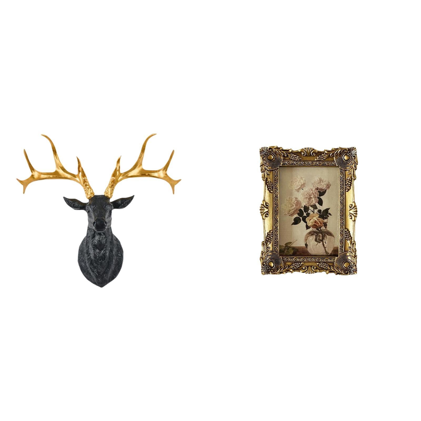 Dualoai Boho Resin Deer Head Wall Sculpture and Ornate Vintage Photo ...