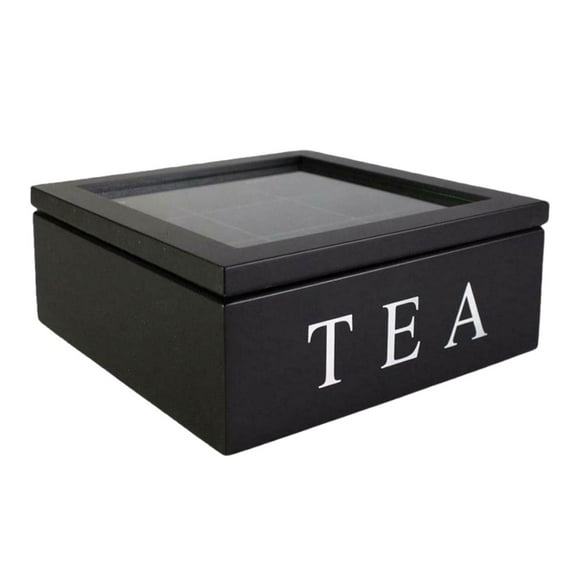 Dualoai Box Wooden Tea Storage 9 Compartment Stackable Holder with Lid Storage for Sugar Black