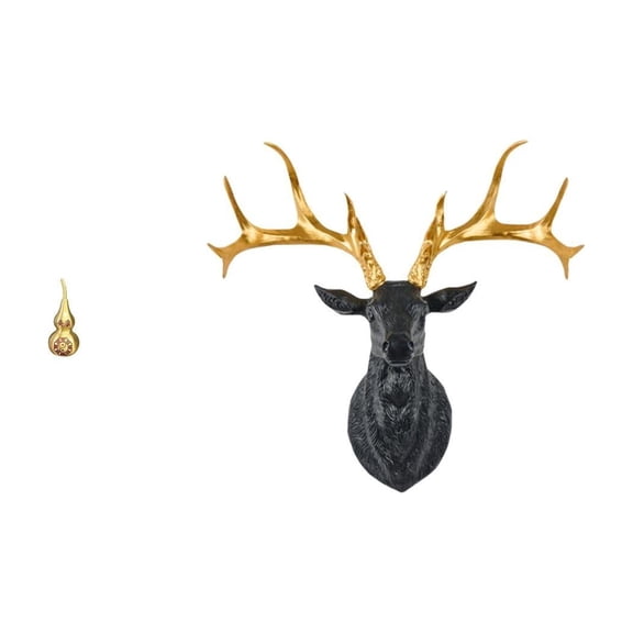 Dualoai Brass Gourd Statue and Resin Deer Head Sculpture Feng Shui Ornament Boho Artwork Centerpiece for Office Home Spring Festival Decor
