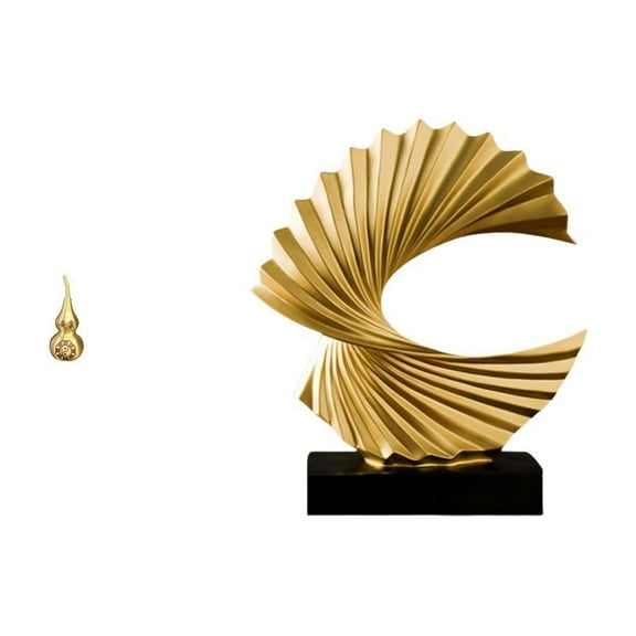Dualoai Brass Gourd and Ocean Wave Resin Statue Feng Shui Abstract Sculpture Desktop Ornament for Spring Festival and Home Decor Gift