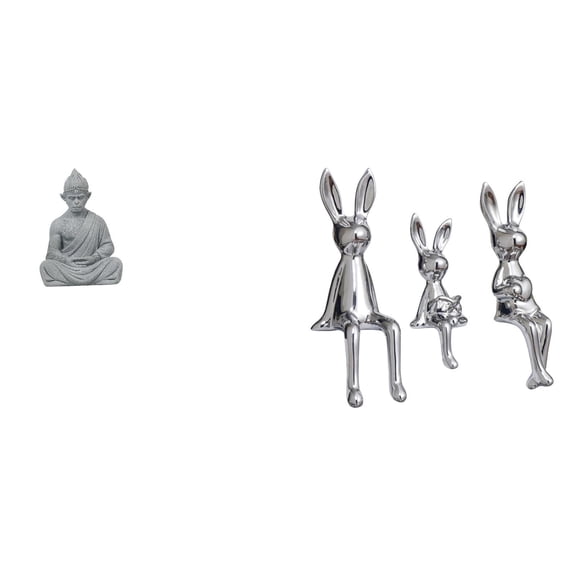 Dualoai Buddha Monkey Sculpture and Bunny Family Figurine Collection for Hotel Patio Backyard Desk Display Table Centerpiece Ornament Animal Decor