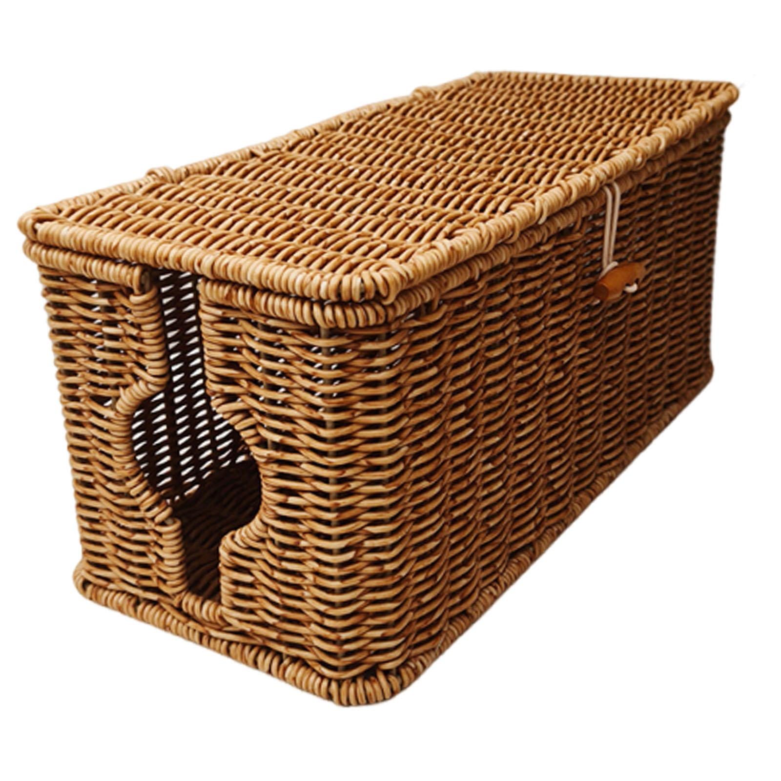 TISHITA Cable Management Box Imitation Rattan Cord Organizer Desk Storage Tv Computer Home Lidded Cover Living Room Pc Bedroom Drawer 32cmx13cmx13cm - View #9