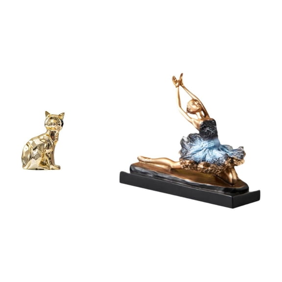 Dualoai Cat Ballet Dancer Statue Decorative Figurine Animal Sculpture Art Craft Ornament for Fireplace Desk Ballerina Girls Gift Restaurant Decorating