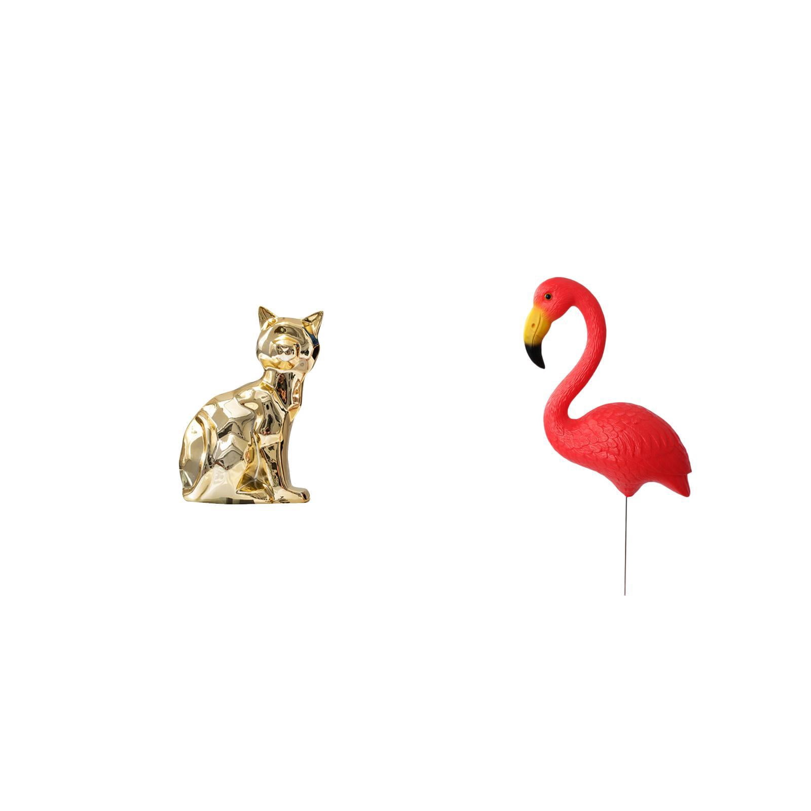 Dualoai Cat Bird Statue Decorative Figurine Animal Sculpture Art Craft Ornament for Fireplace Yard Ornament Backyard Fairy Garden Accessories Flamingo Garden Stake Sculpture for Holiday Spring