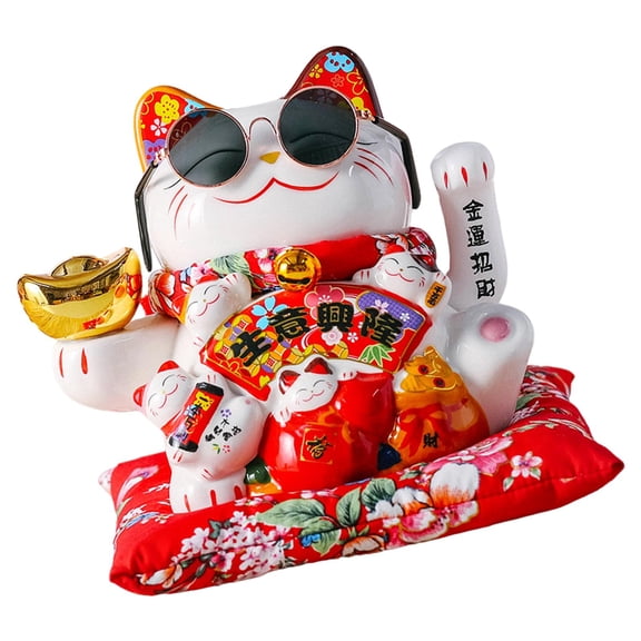 Dualoai Cat Figurine Decoration Swinging Model Radio Gift Feng Shui Hand Home for Gift Ingot Sunglasses