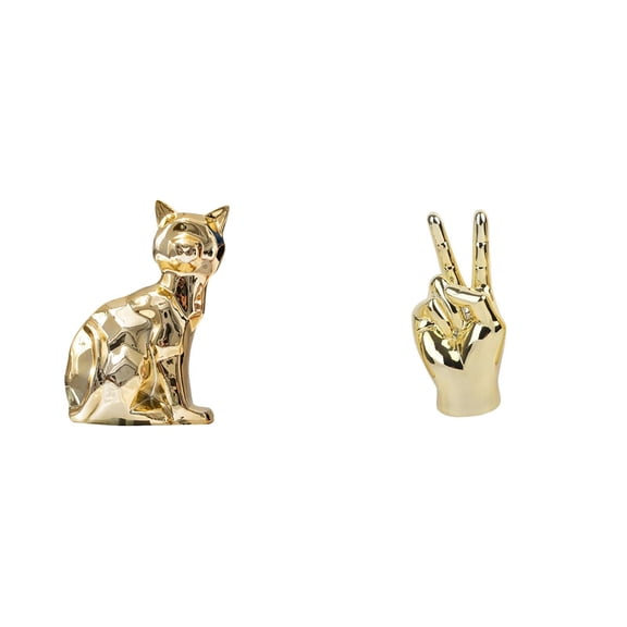 Dualoai Cat Finger Gesture Statue Decorative Animal Figurine Sculpture Art Craft Ornament for Fireplace Desk Creative Home Living Room Cabinet Shelf Decoration