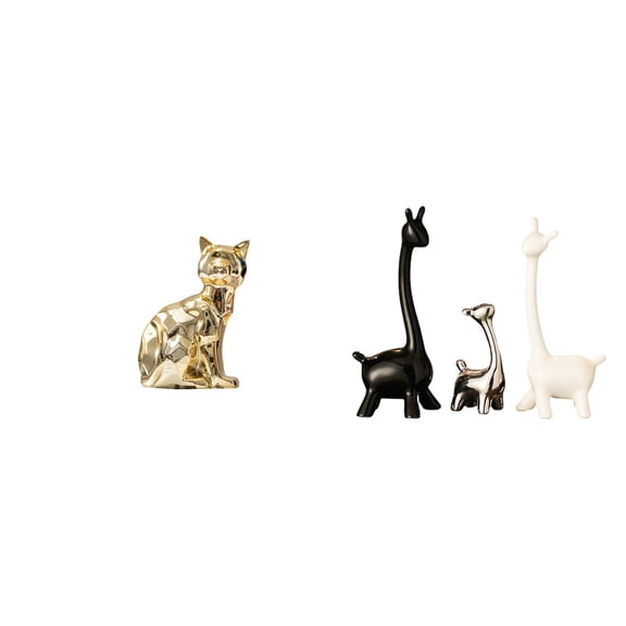 Dualoai Cat Giraffe Sculpture Ceramic Animal Figurine Artful Ornament for Modern Fireplace Desk Office Bookshelf Bedroom Centerpiece Decor
