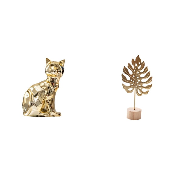 Dualoai Cat Leaf Statue Decorative Figurine Animal Sculpture Art Craft Ornament Fireplace Metal Shaped Nordic Creative Abstract Table Party Home