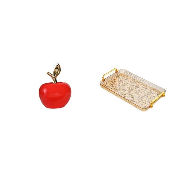 Dualoai Ceramic Figurine Fruit Sculpture Ornament for Cafe Study Room Holiday Dessert Plate Coffee Table Tray with Handle Serving Tray Jewelry Storage Tray for Dining Room Housewarming Home