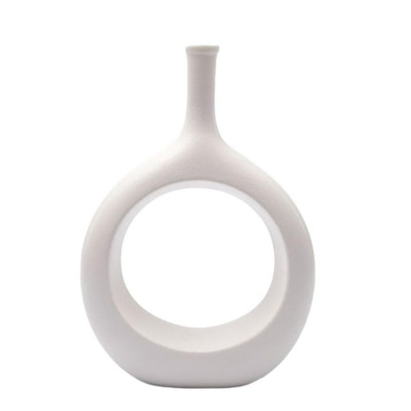 Dualoai Ceramic Hollow Vase Decorative Flower Pot Photo Prop Sculpture Home Flower Shop white short