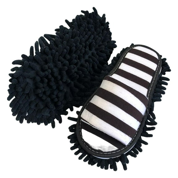 Dualoai Chenille Mop Slippers, Practical Washable Comfortable Detachable Open Toe Unisex Black White