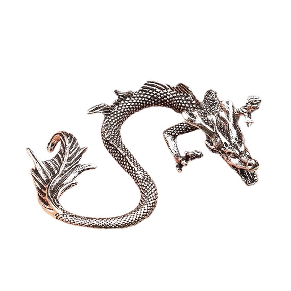 Dualoai Chinese Dragon Statue Metal Dragon Figurine Artwork Table Centerpieces Miniature silver
