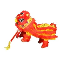 Dualoai Chinese New Year Marionette Lion Toy, Spring Festival Decor Toy w/ Strings & Rod Yellow Red