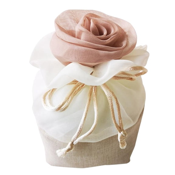 Dualoai Chinese Style Candy Bag Flower Gifts Pouch Drawstring Gift Bag Beige