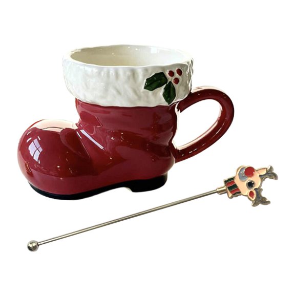 Dualoai Christmas Boot Mug 300ml Drinking Cup Drinkware for Apartment Household Dorm Mug with Stirrer