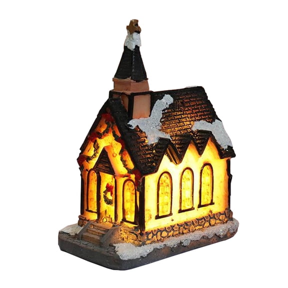 Dualoai Christmas Winter Snow House Miniature LED Light Up Battery-Operated Village Small