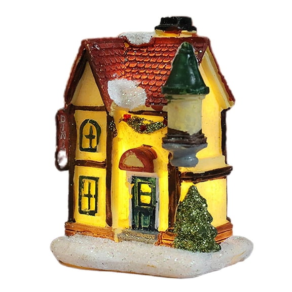 Dualoai Christmas Winter Snow House Miniature LED Light Up Battery-Operated Village Style 5