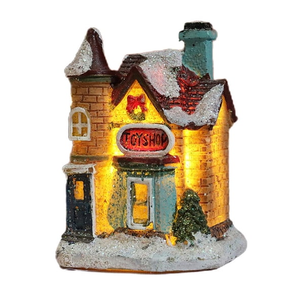 Dualoai Christmas Winter Snow House Miniature LED Light Up Battery-Operated Village Style 6