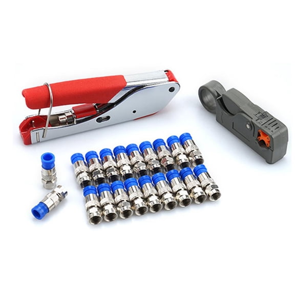 Dualoai Coax Coaxial Cable Crimper Compression Tool with 20 Connectors Kit Blue