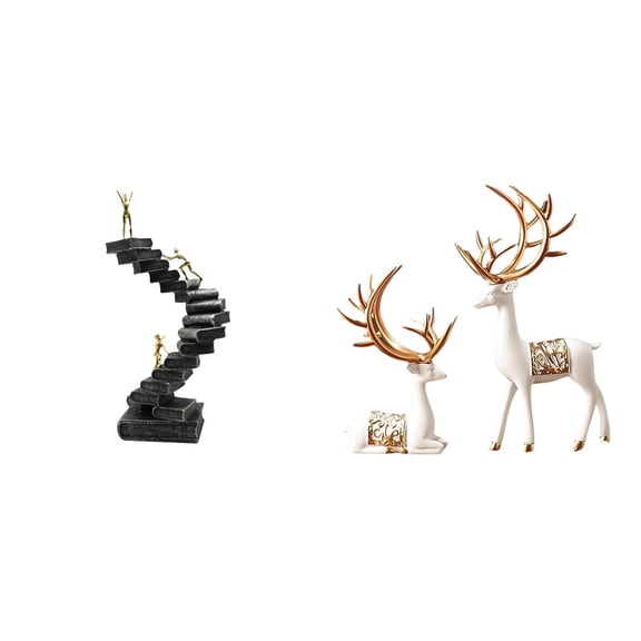 Dualoai Collectable Craft Resin Abstract Figure Thinker Statues European Style Reindeer Deer Lover Sculpture for Bookshelf Decorative Objects Decorations