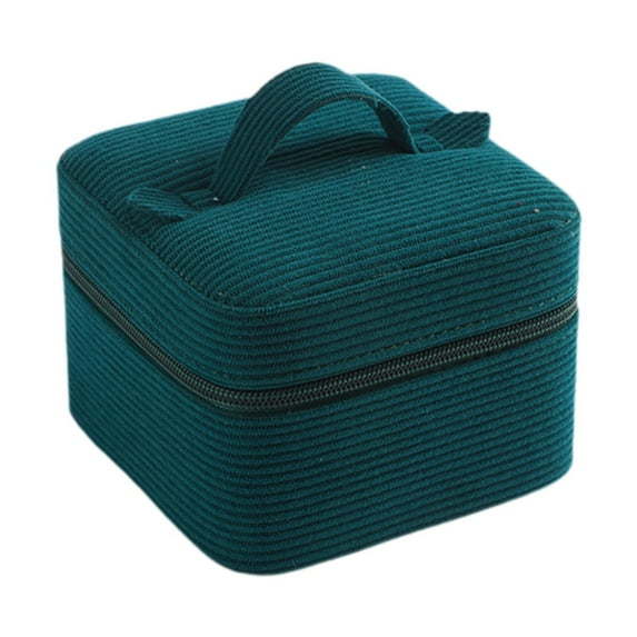 Dualoai Corduroy Jewelry Box Organizer Display Case Decorative Organization Rings Zipper Green