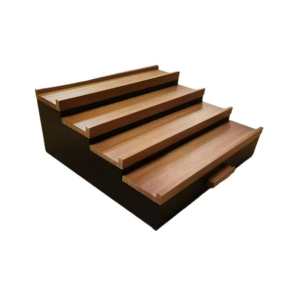 Dualoai Cosmetic Shelf Display Riser Stand Figure Versatile with Drawers Ornament Makeup Wood Color