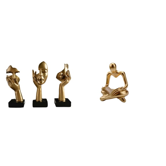 Dualoai Creative Abstract Resin Thinker Statues Figurine Craft Sculptures Tabletop Decorations Souvenirs for Office Bookshelf Living Room