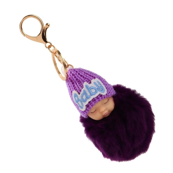 Dualoai Cute Keyring Key Chain Gift Multicolor New Girls Stocking Filler Very Soft Ball Sleeping KeyChain Handbag Car Key Ring - Purple, 15x8cm