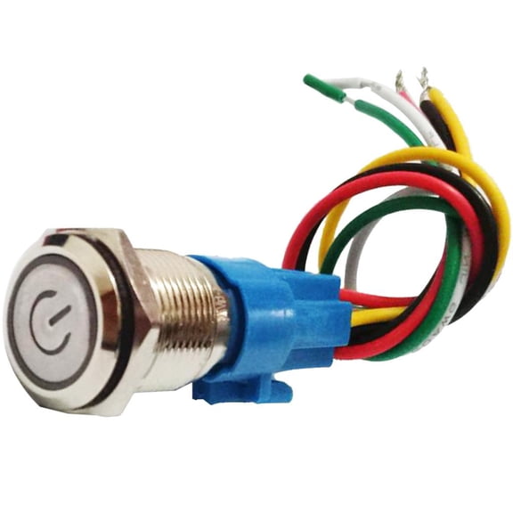 Dualoai DC12V-24V 16mm Green Led Light Self-locking Push Button Switch for Industrial