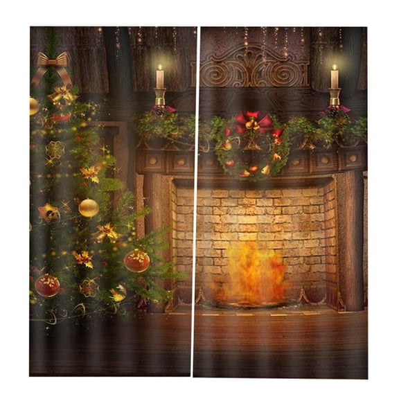 Dualoai Decorative Blackout Curtain 3D Photo Printing Window Curtains Drape Style 2 Candle+Christmas Tree