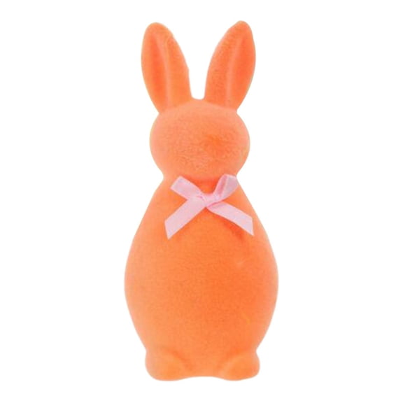 Dualoai Decorative Bunny Figurine Flocked Foam Rabbit Animal Sculpture Miniature for New Orange