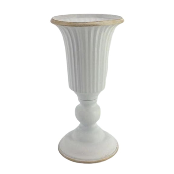 Dualoai Decorative Flower Vase Metal Wine Glass Shaped Urn Plant Pot Dried Flower Filler White