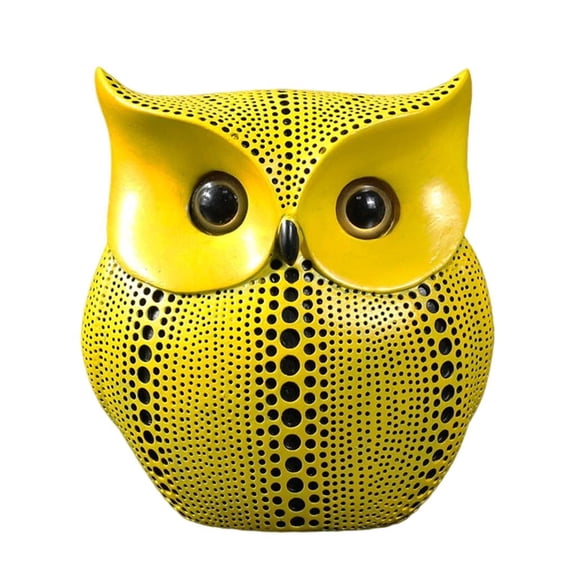 Dualoai Decorative Owl Sculpture with Dots, Owl Shaped Statue Figurine Resin Crafts for Yellow