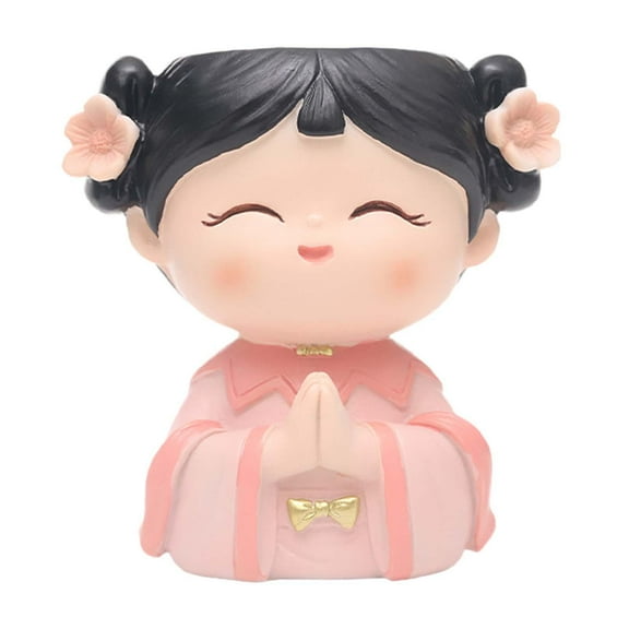Dualoai Desktop Head Planter, Flower Pot, Girl Figurine, Tabletop Decoration, Cute Plant pink