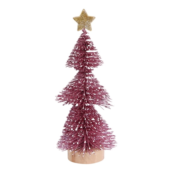 Dualoai Desktop Miniature Christmas Tree with Wooden Bas 9.84inch Stable with Snow Frost Red