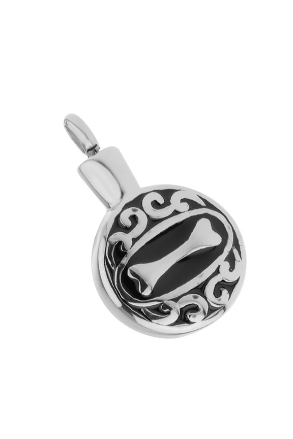 Dog Bone Pendant Memorial Keepsake Cremation Urn Round Shape Casket Silver