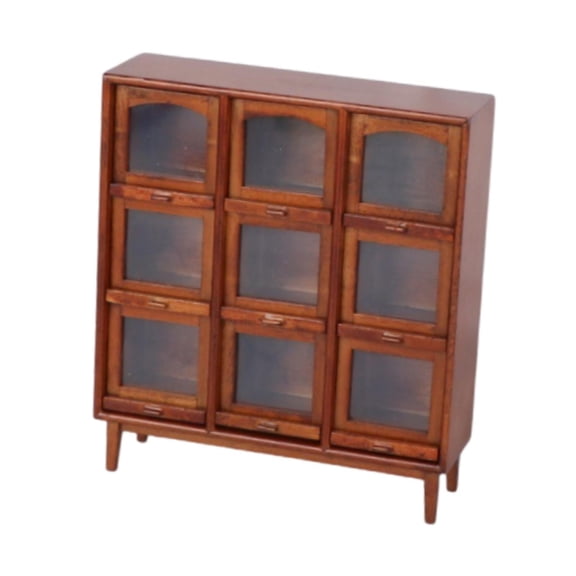 Dualoai Dollhouse Mini Cabinet Dollhouse Decoration Simulation DIY Scene Accessories Dark Wood