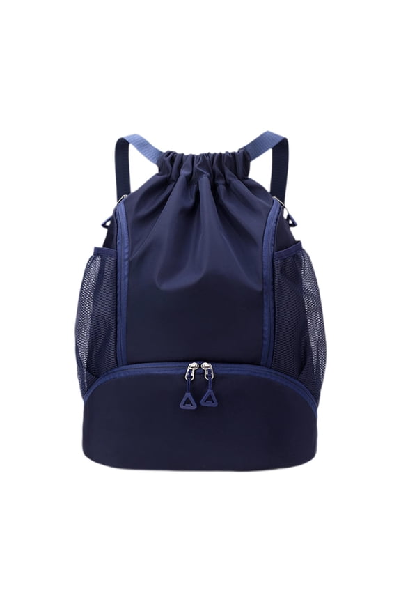 Drawstring Backpack Basketball Lightweight Waterproof with Shoes Compartment Dark Blue