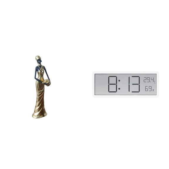 Dualoai Elegant African Lady Sculpture with Integrated Digital Clock Display for Modern Home Hotel Office Decor and Functional Time Temperature Humidity