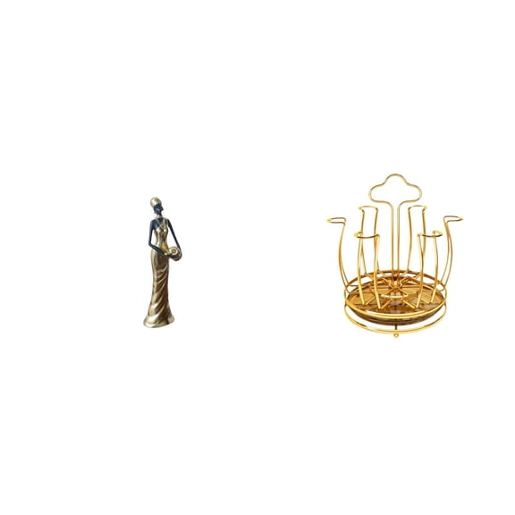 Dualoai Elegant African Lady Sculpture with Rotating Cup Drying Rack Stand for Home Decor and Functional Mug Organizer in Living Room Spaces